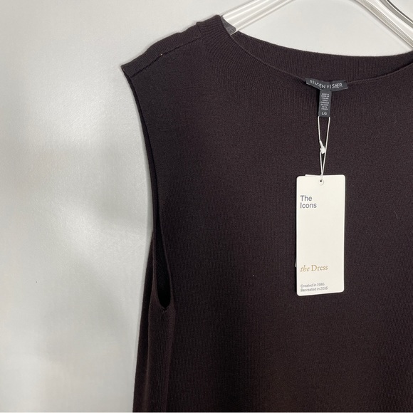 EILEEN FISHER Womens Brown Long Sleeve Turtle Neck Below The Knee Dress